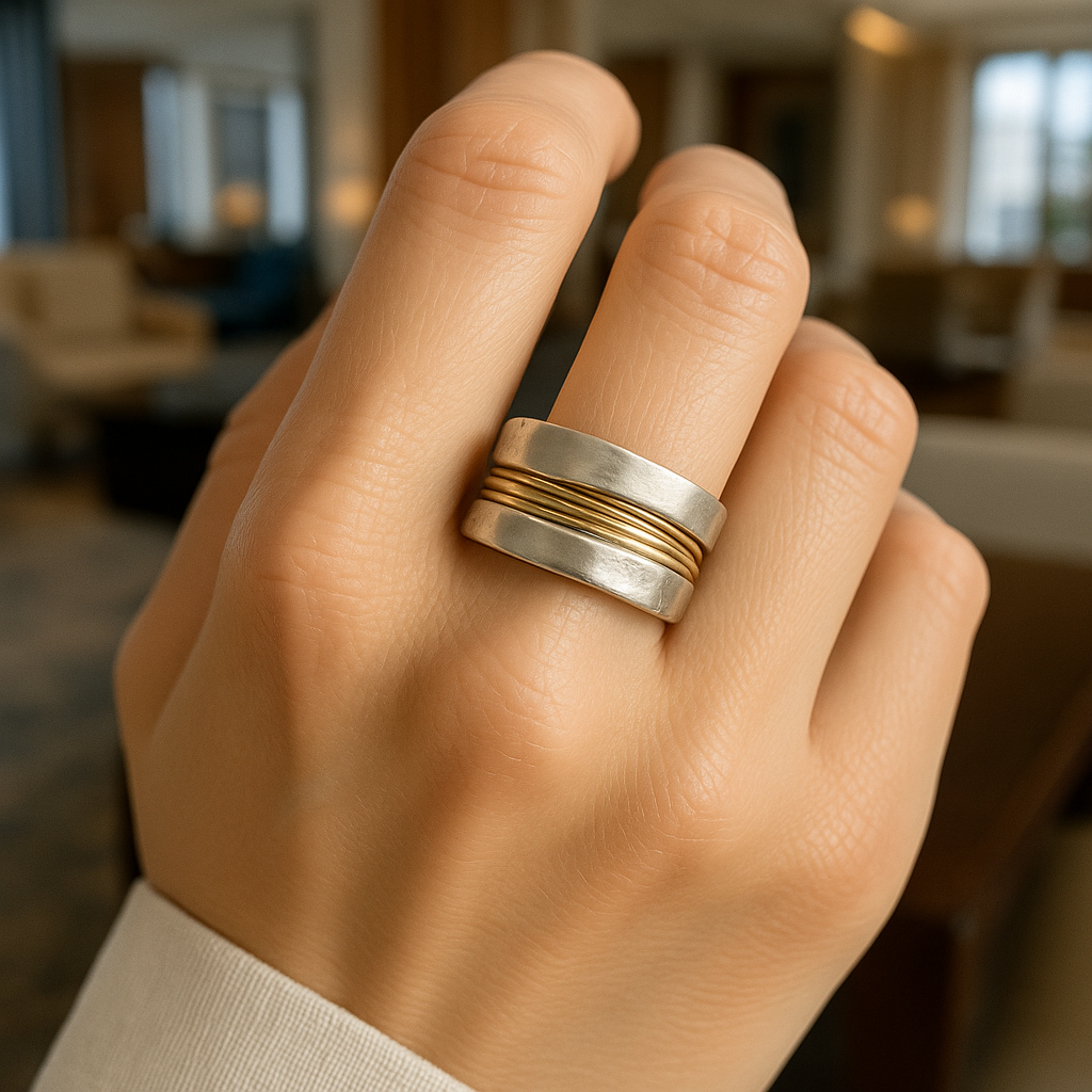 Silver Ring with Gold Threads