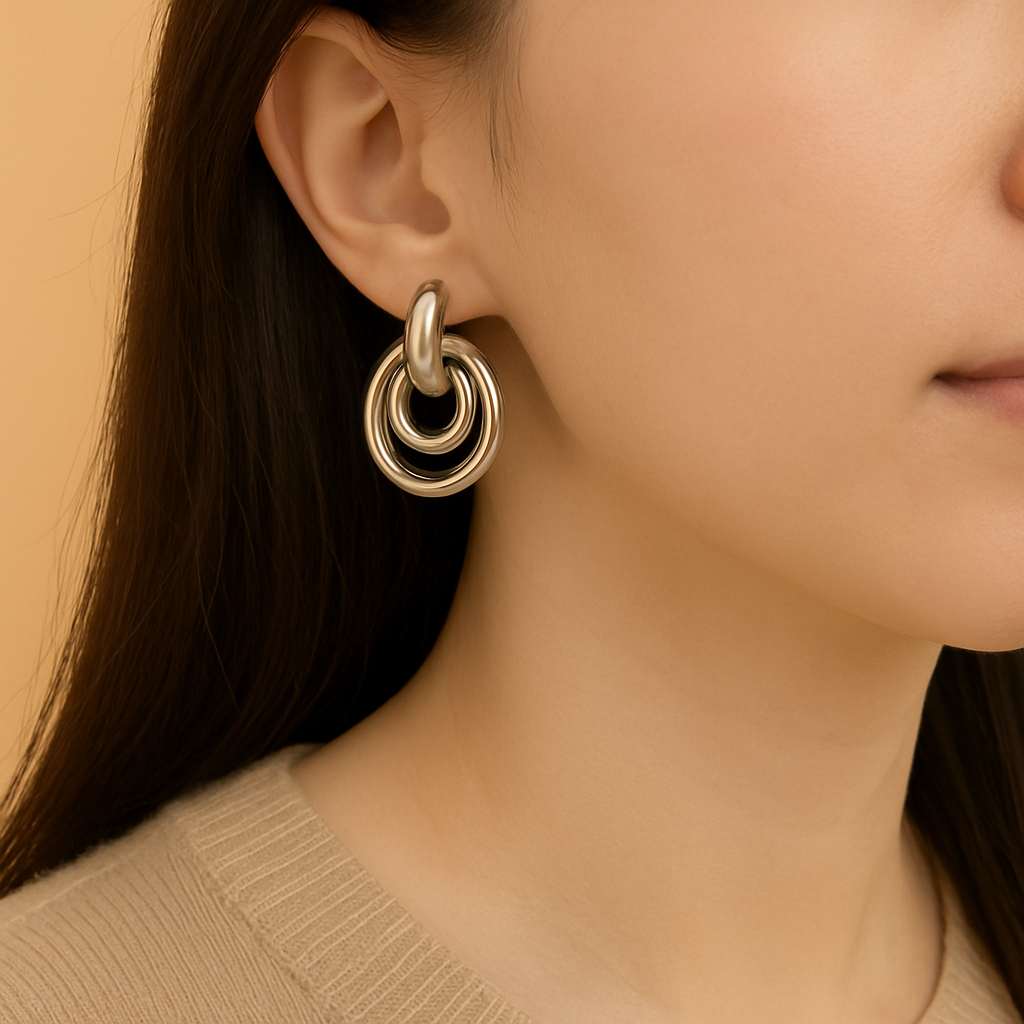 Vintage-Inspired 18K Gold Geometric Stud Earrings for Women