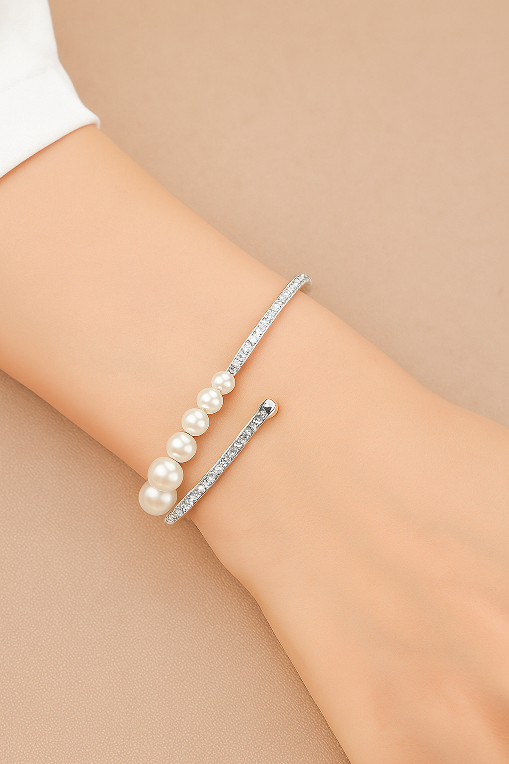 Elegant Rhinestone Cuff Bracelet with Pearl Accents