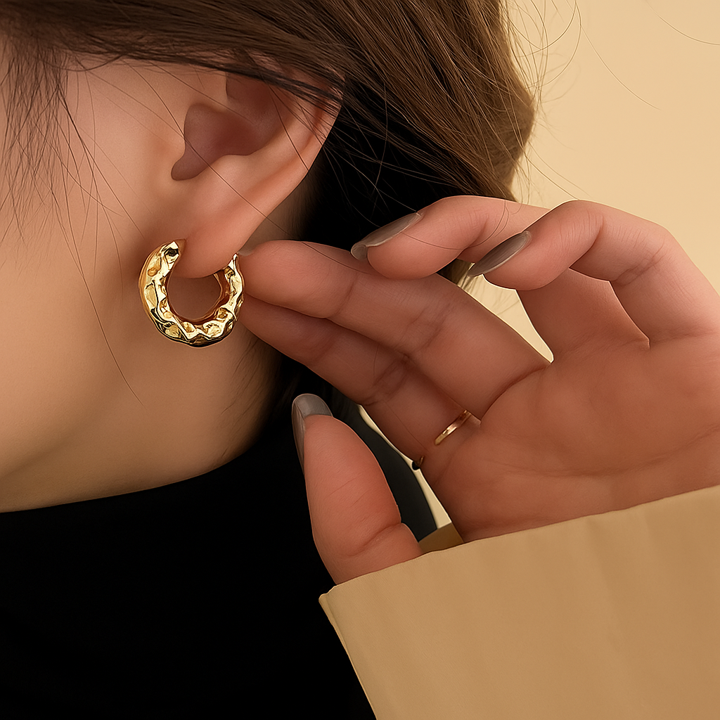 Elegant Copper Pleated Mini Hoop Earrings