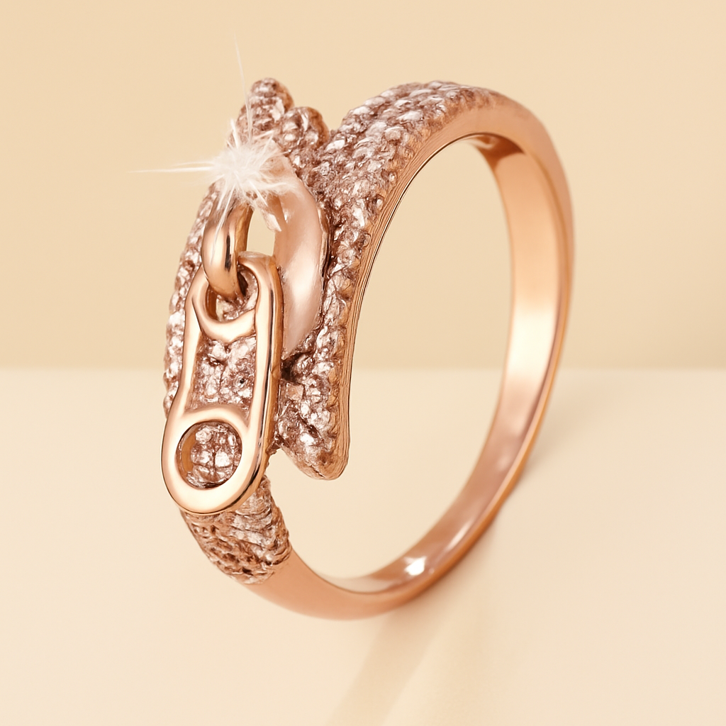 Synthetic cubic zirconia ladies' ring with stylish zipper design