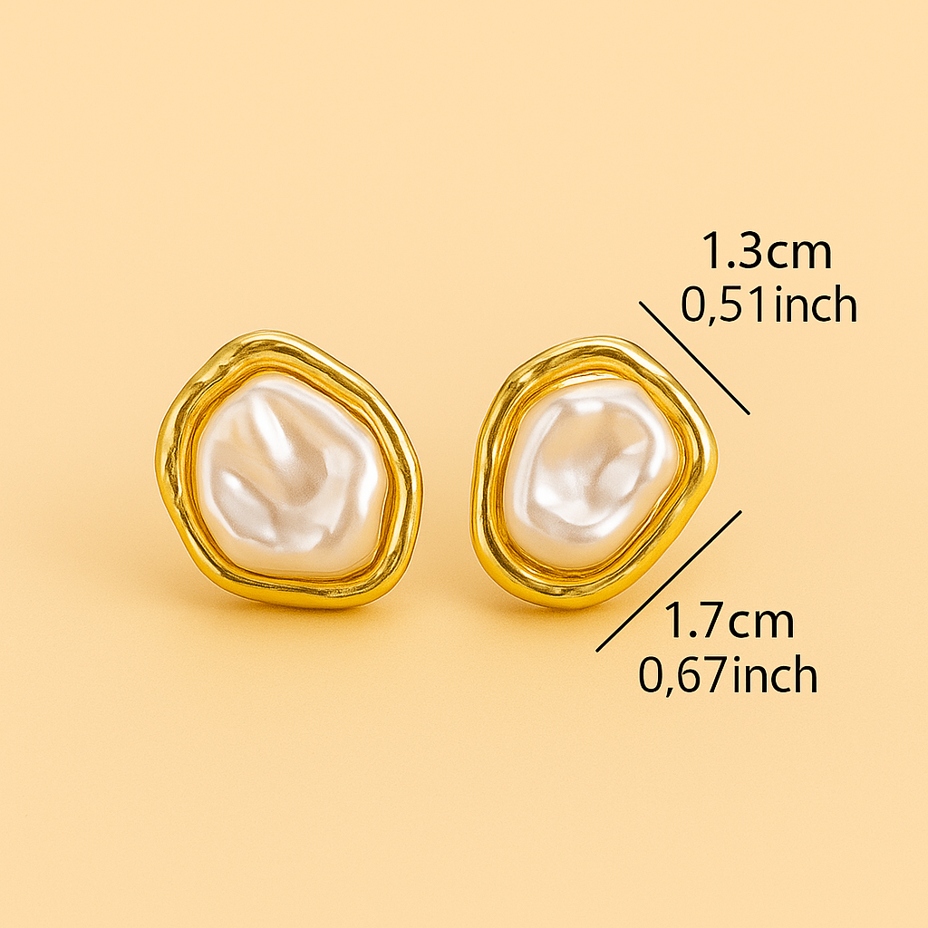 Elegant Gold-Finish Irregular Oval Pearl Stud Earrings