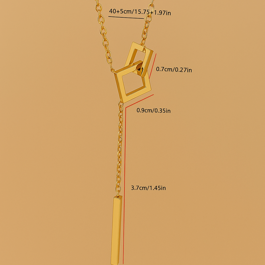 Square necklace with mesh motif - gold-colored