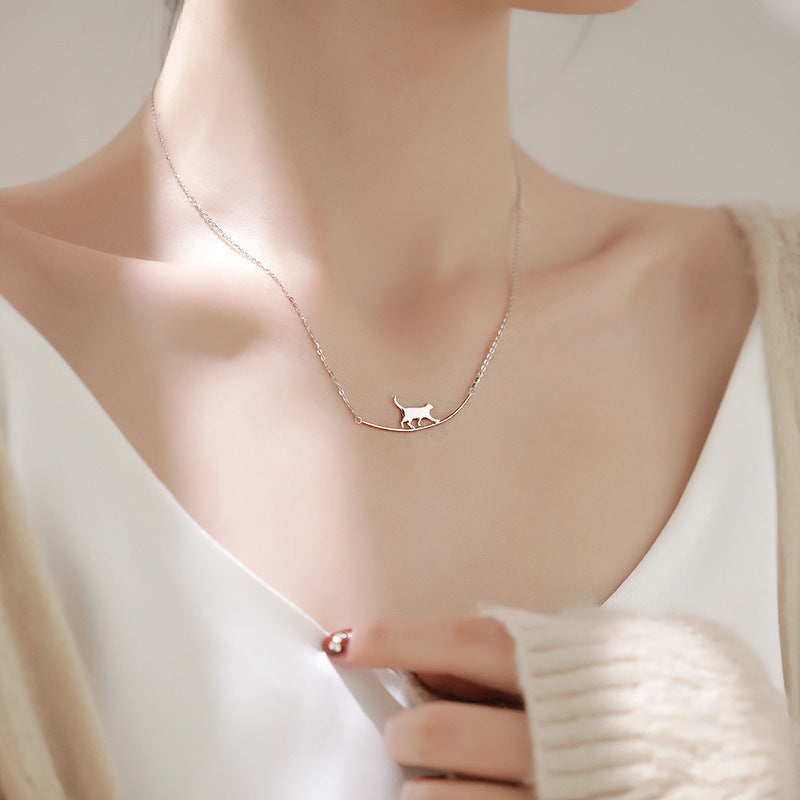 Sterling Silver Climbing Cat Necklace