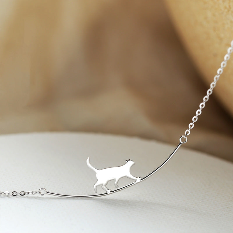 Sterling Silver Climbing Cat Necklace