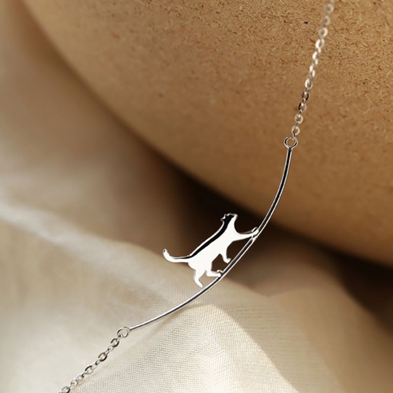 Sterling Silver Climbing Cat Necklace