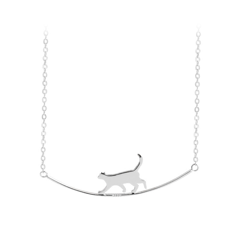Sterling Silver Climbing Cat Necklace