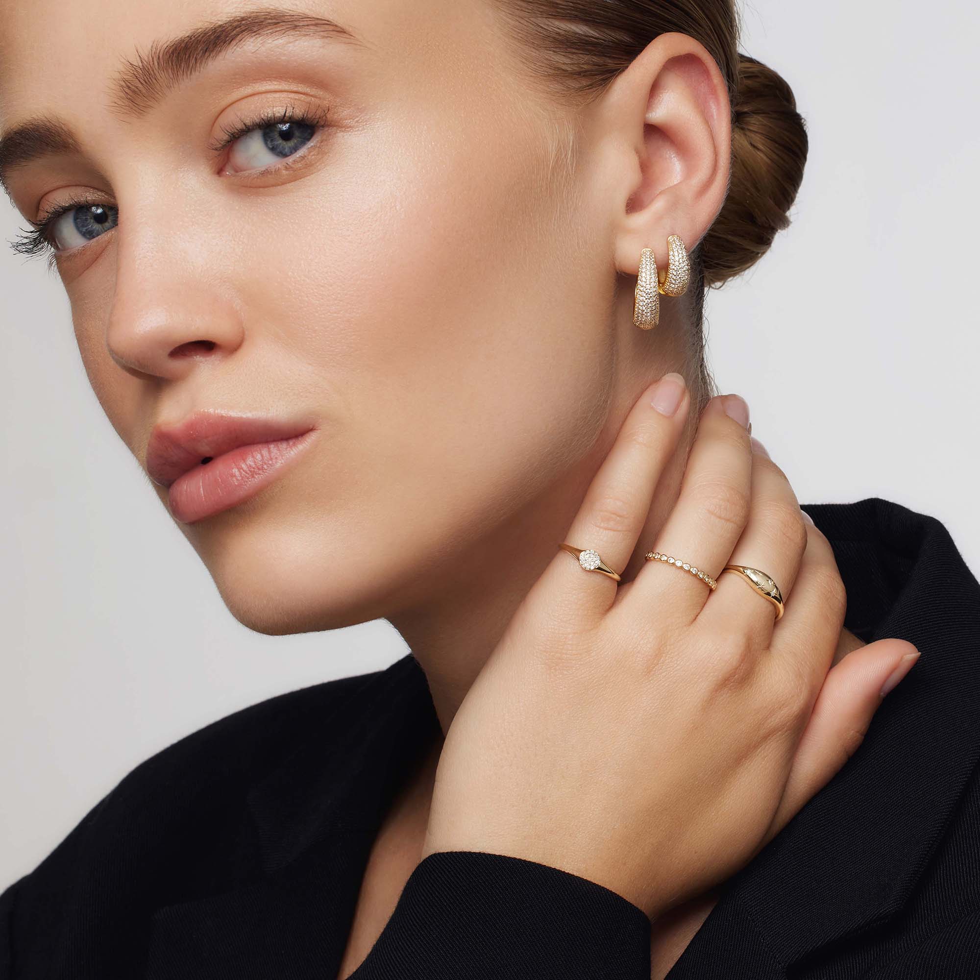 Dome Ring with Diamonds in 14k Gold