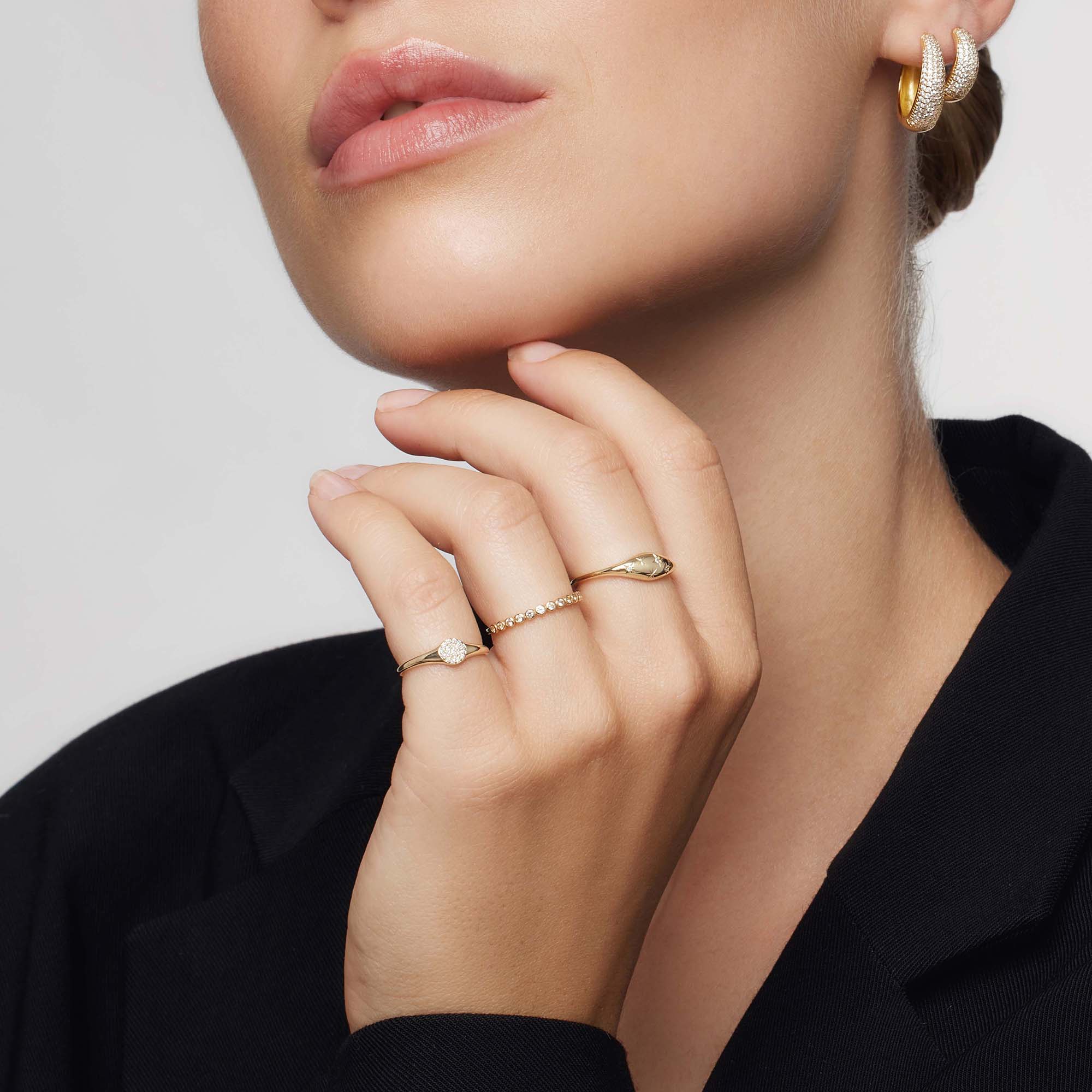 Dome Ring with Diamonds in 14k Gold