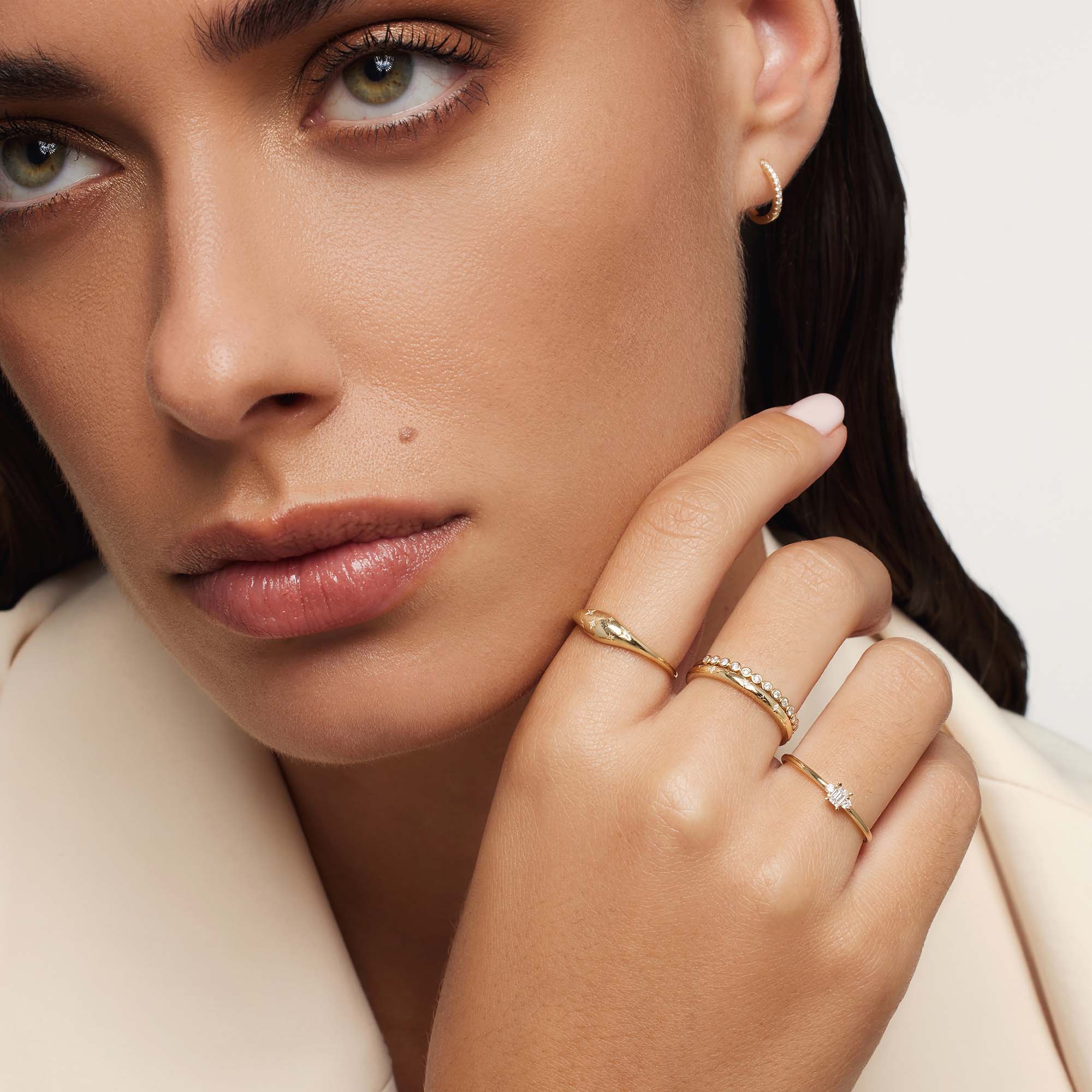 Dome Ring with Diamonds in 14k Gold