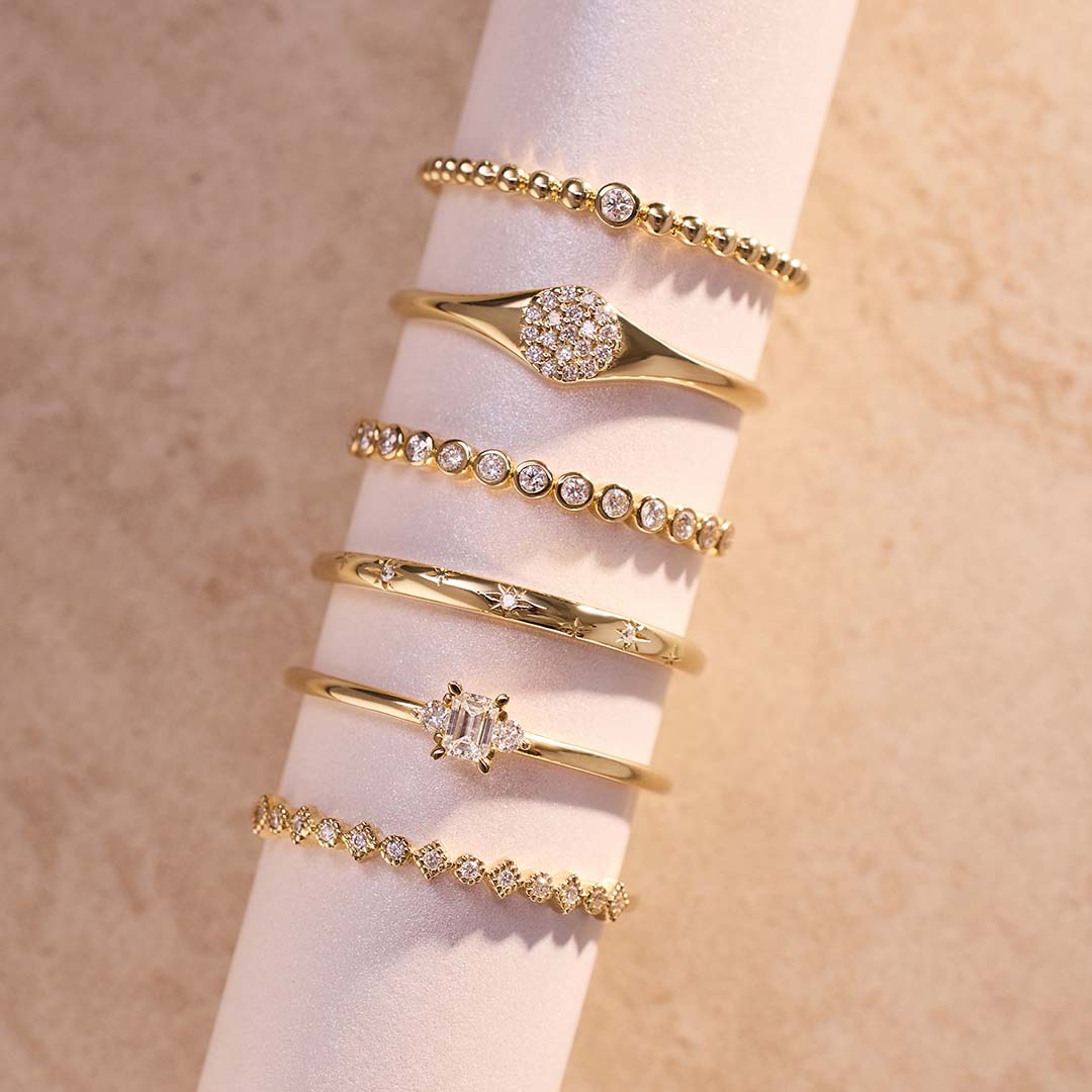 Diamond-Set Bubble Band | 14k Gold Sparkle