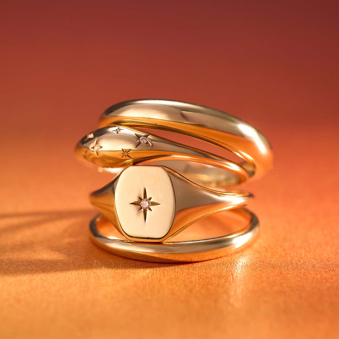 Dome Ring with Diamonds in 14k Gold