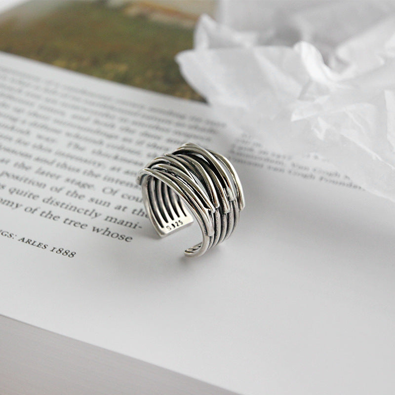 Adjustable, Layered Silver Ring
