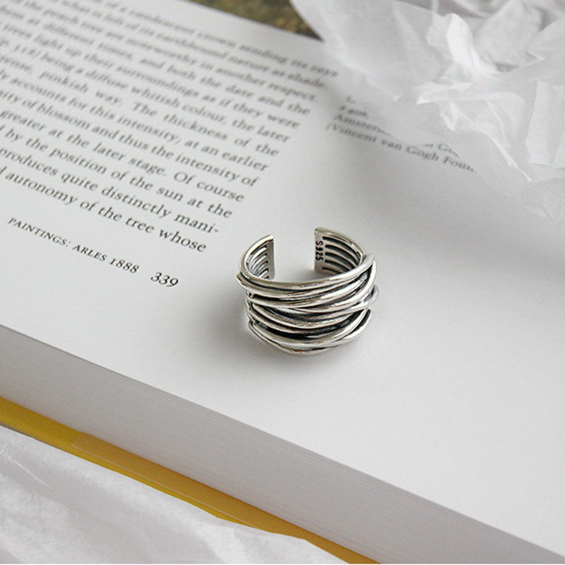 Adjustable, Layered Silver Ring
