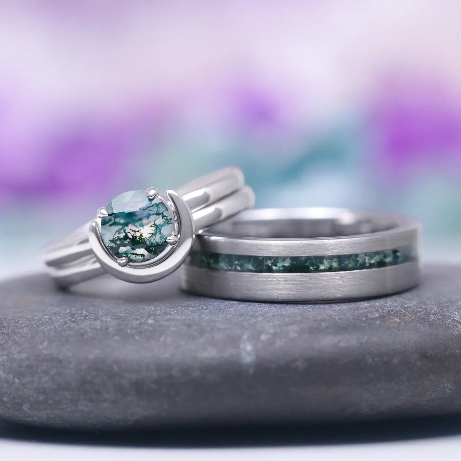 Crescent City engagement ring set in sterling silver