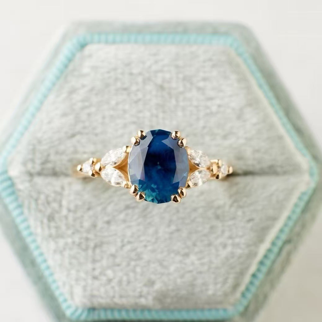 Gold Ring with Exotic Blue Crystal