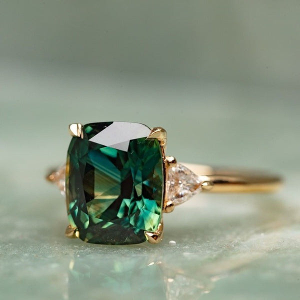 Inspired Ring with Green Gemstone | Gold