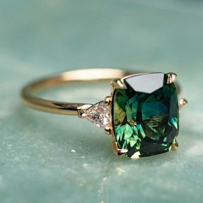 Inspired Ring with Green Gemstone | Gold