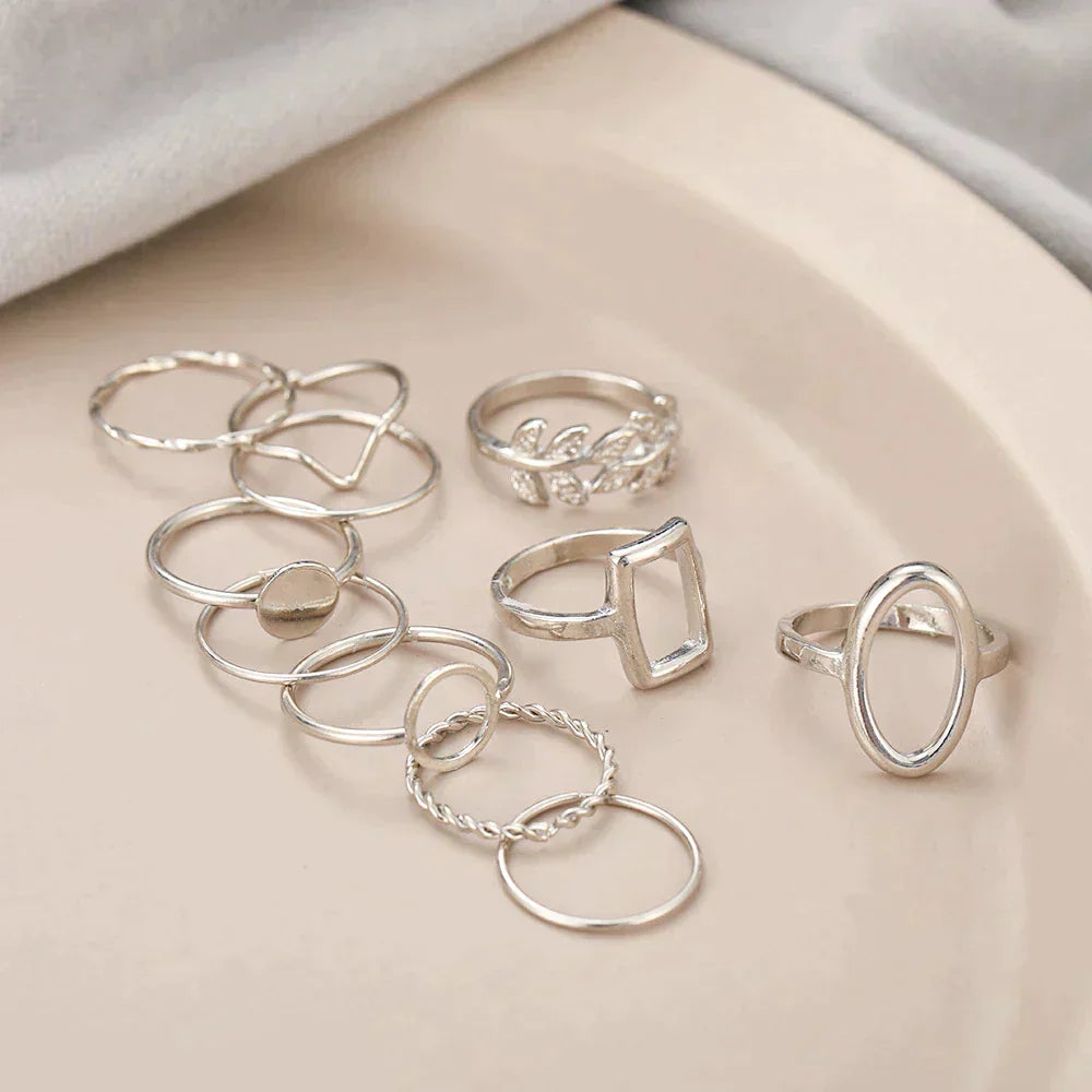 11-Piece Vintage Silver Ring Set — Timeless & Versatile