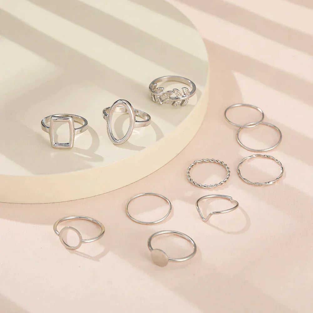 11-Piece Vintage Silver Ring Set — Timeless & Versatile