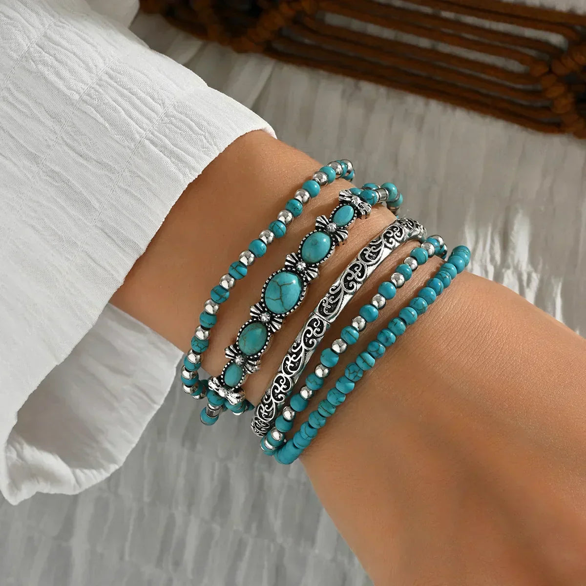 Boho Chic Turquoise Beaded Bracelet