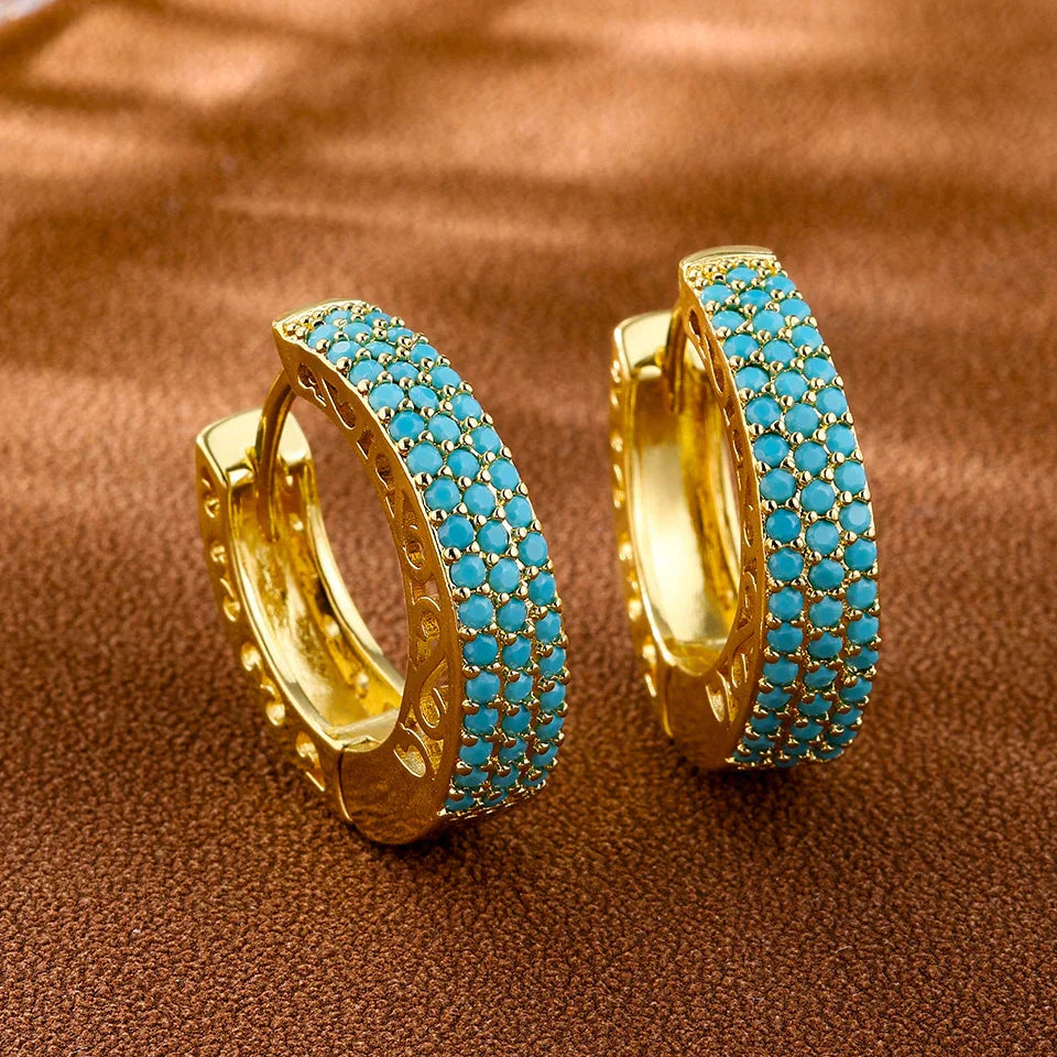 Stylish Turquoise Blue Floral Hoop Earrings