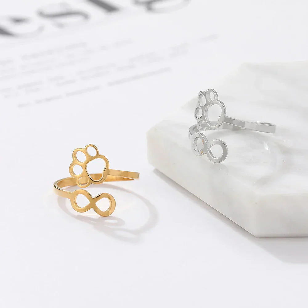 AYLA - Adjustable Infinity Paw Ring in Silver and Gold