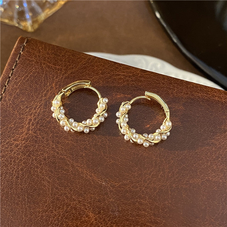Small pearl hoop earrings
