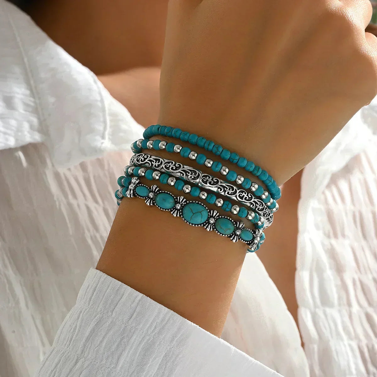 Boho Chic Turquoise Beaded Bracelet