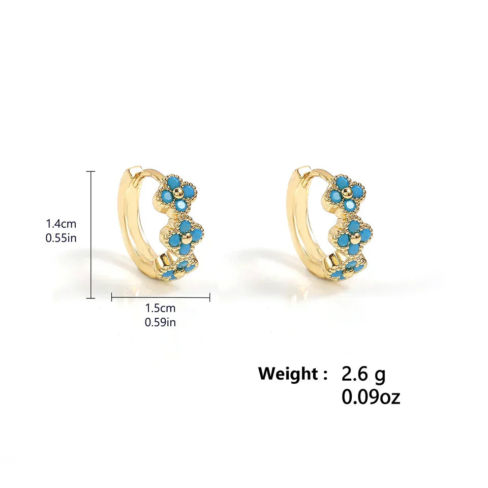 Stylish Turquoise Blue Floral Hoop Earrings