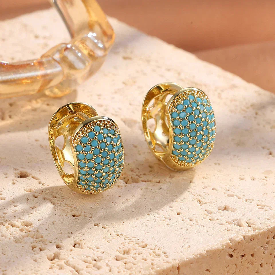 Stylish Turquoise Blue Floral Hoop Earrings
