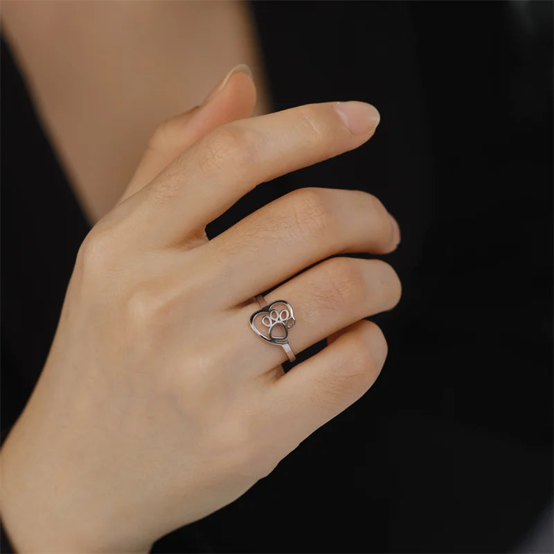 Gold Tone Paw & Heart Ring-Gold and Silver for Animal Lovers - BECKKY