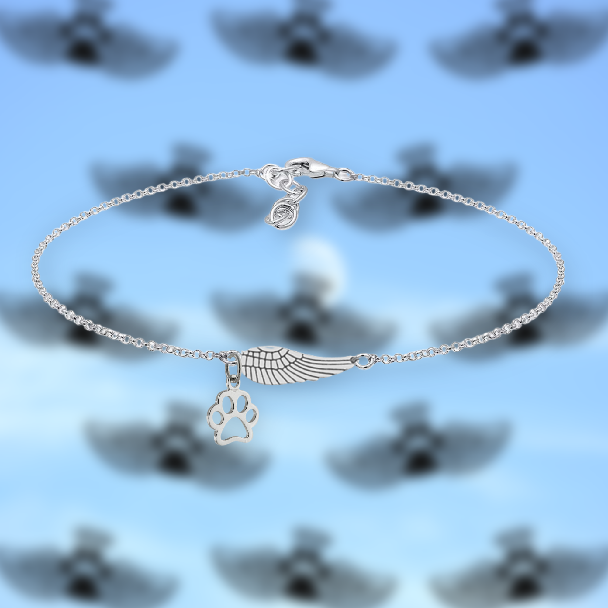 Silver Memorial Bracelet with Angel Wings & Paw Print | Marike