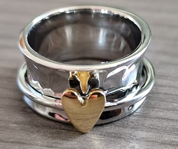 Mely - Silver Ring with Golden Heart