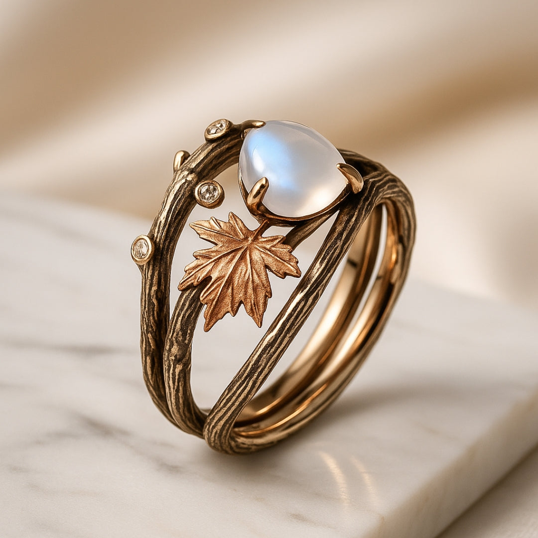 Nature-Inspired Moonstone Ring