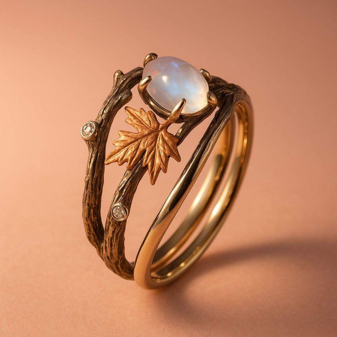 Nature-Inspired Moonstone Ring
