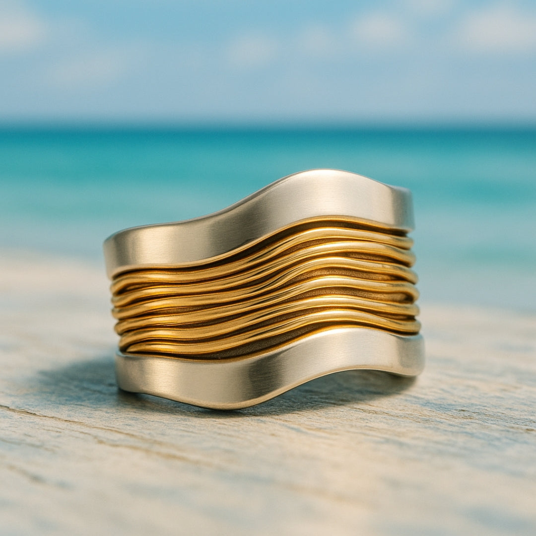 Silver Ring with Golden Thread Detailing