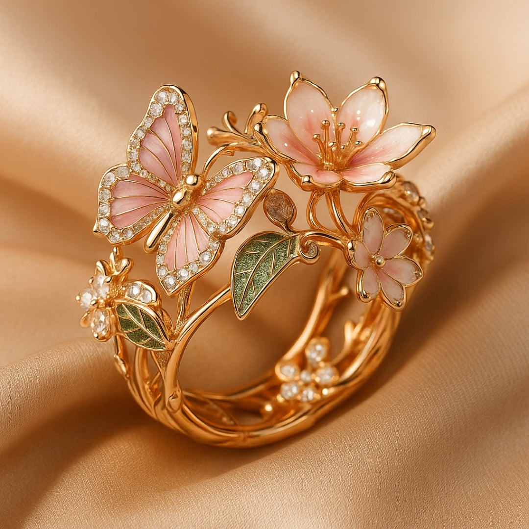 Bright Butterfly Ring with Zirconia Accents