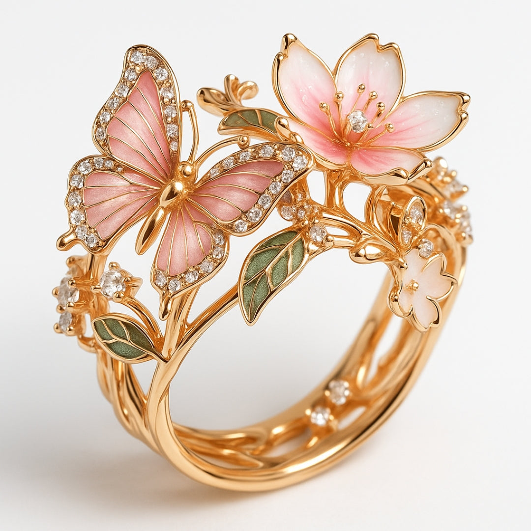 Bright Butterfly Ring with Zirconia Accents