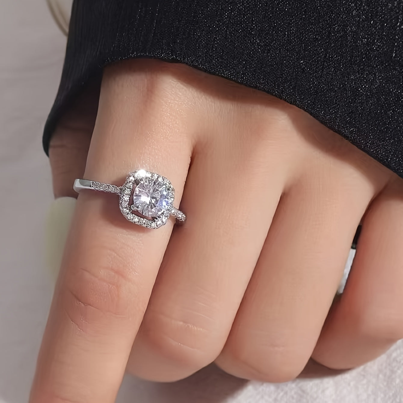 Elegant Adjustable Square White Gold-Plated Ring with Synthetic Zirconia