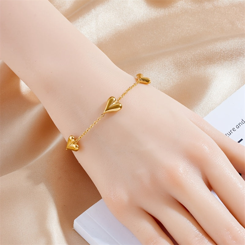 Golden Bond Sleek Retro Heart Charm Bracelet for Her
