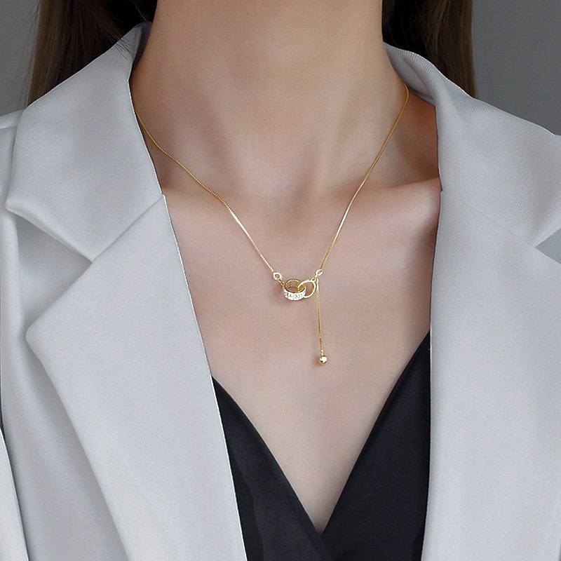 Interlinked Grace: Gold-Plated Double Ring Necklace