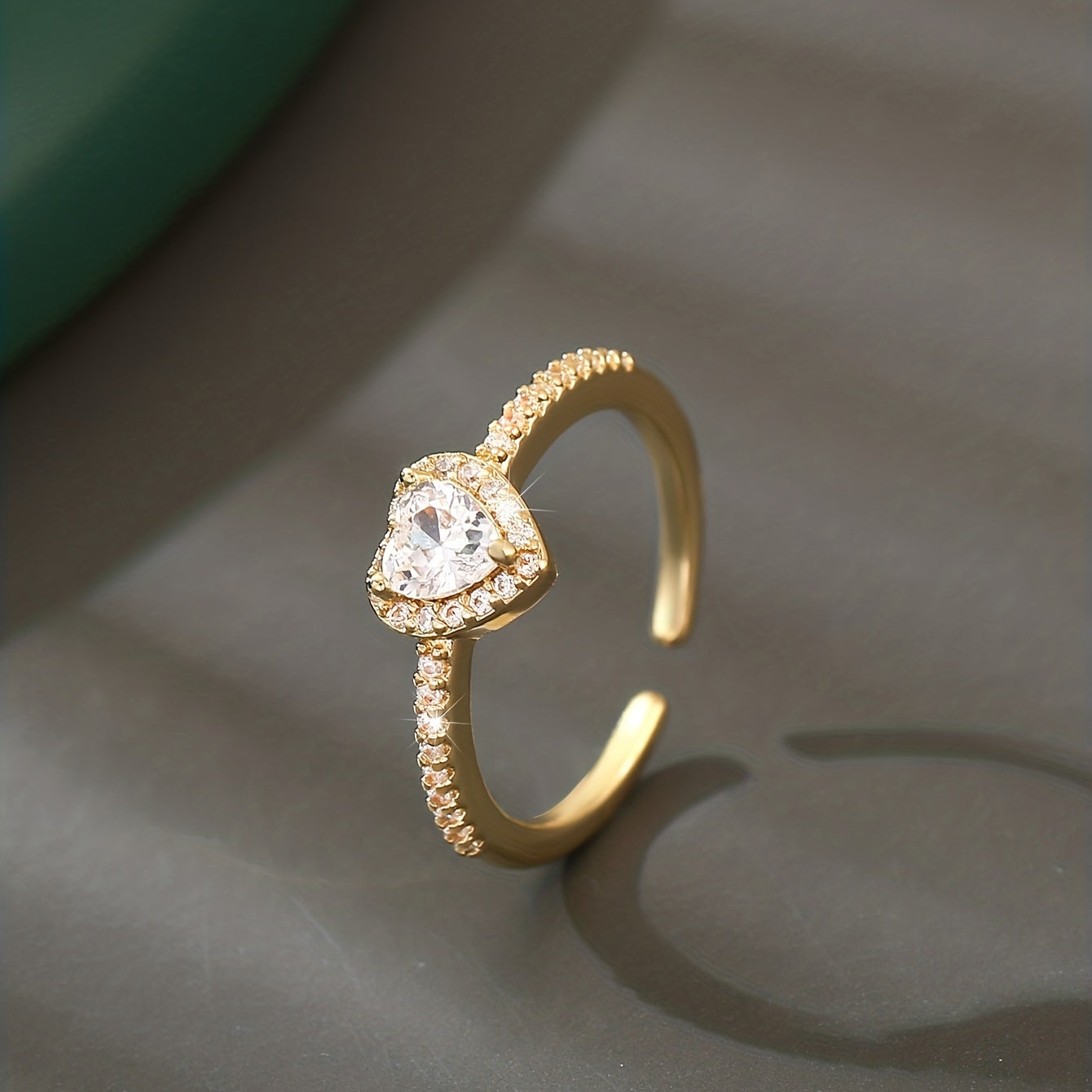 Gold Plated Curved Ring with Dazzling Zircon Charm
