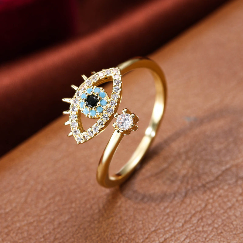 Celestial Eye Blue Gem Accent Ring for Luck & Style