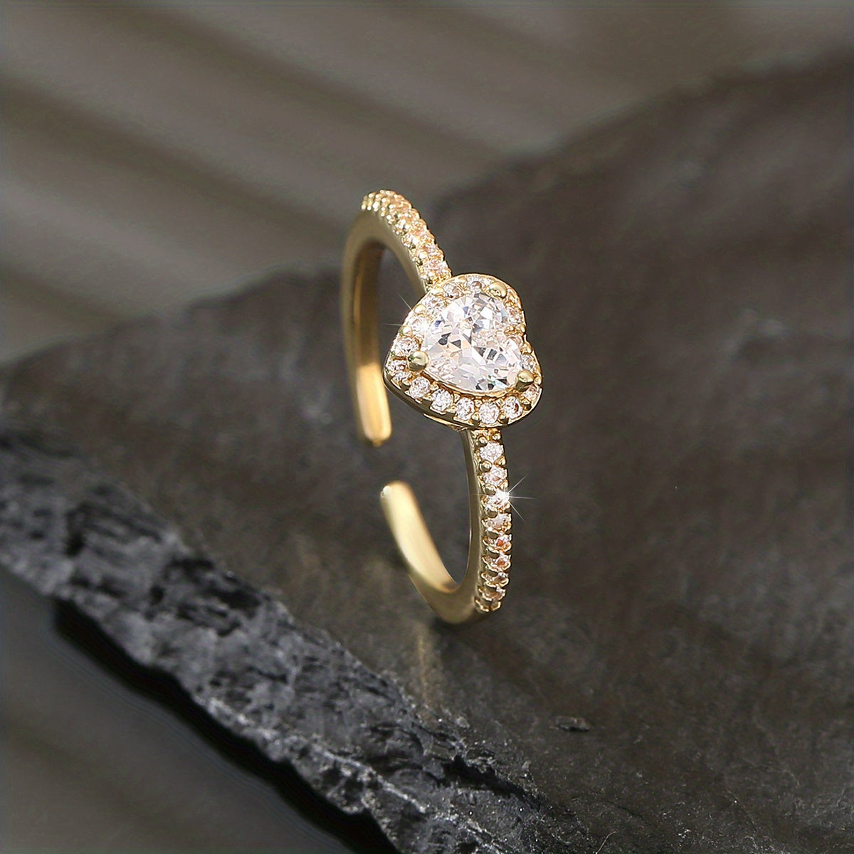 Gold Plated Curved Ring with Dazzling Zircon Charm