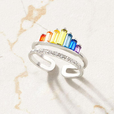 Rainbow crown heart ring (open) - vintage design with LGBT pride