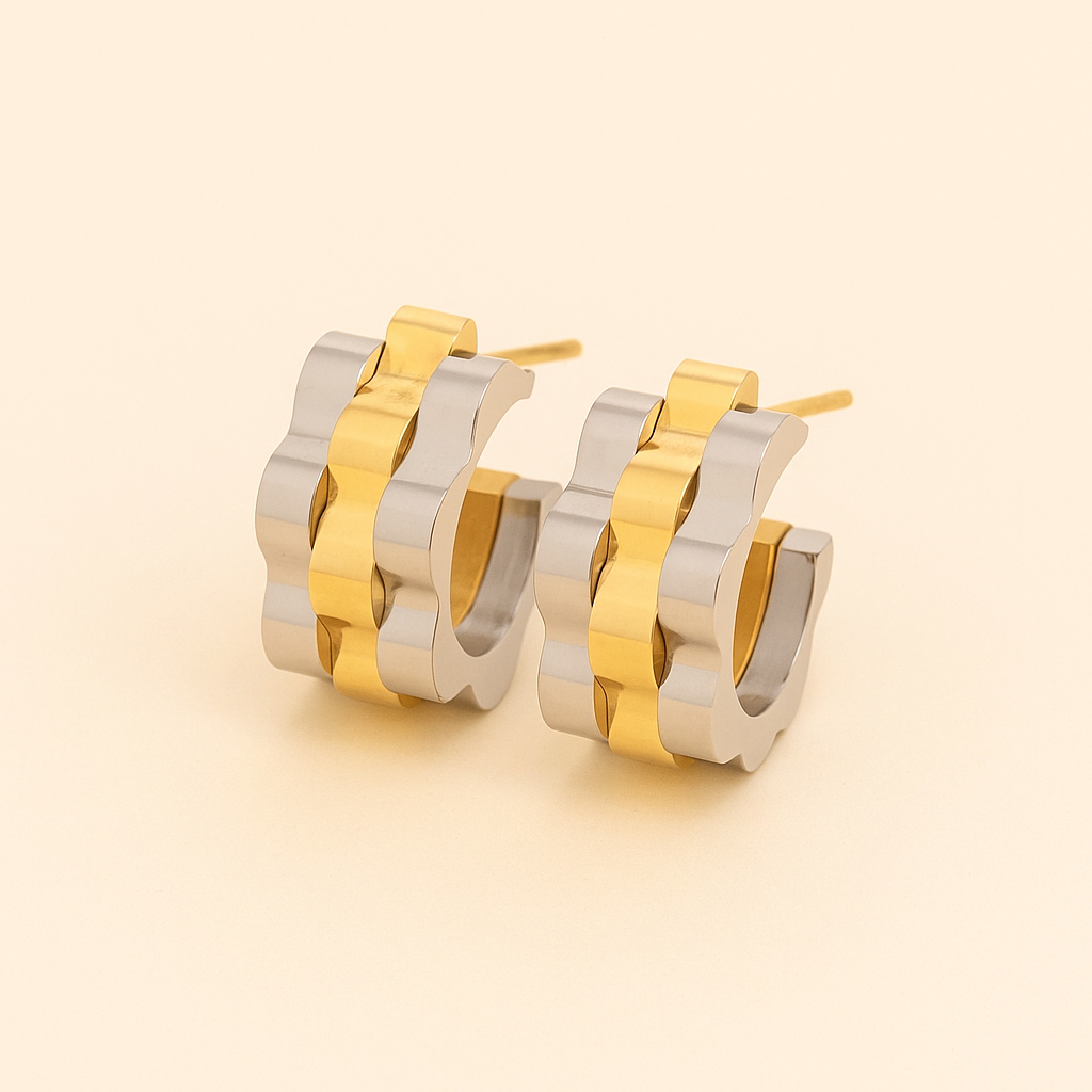 Pair of Stylish Triple-Layer Wave Stainless Steel Earrings