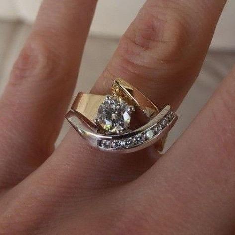 Gold and Silver Statement Ring with Irregular Zirconia Design