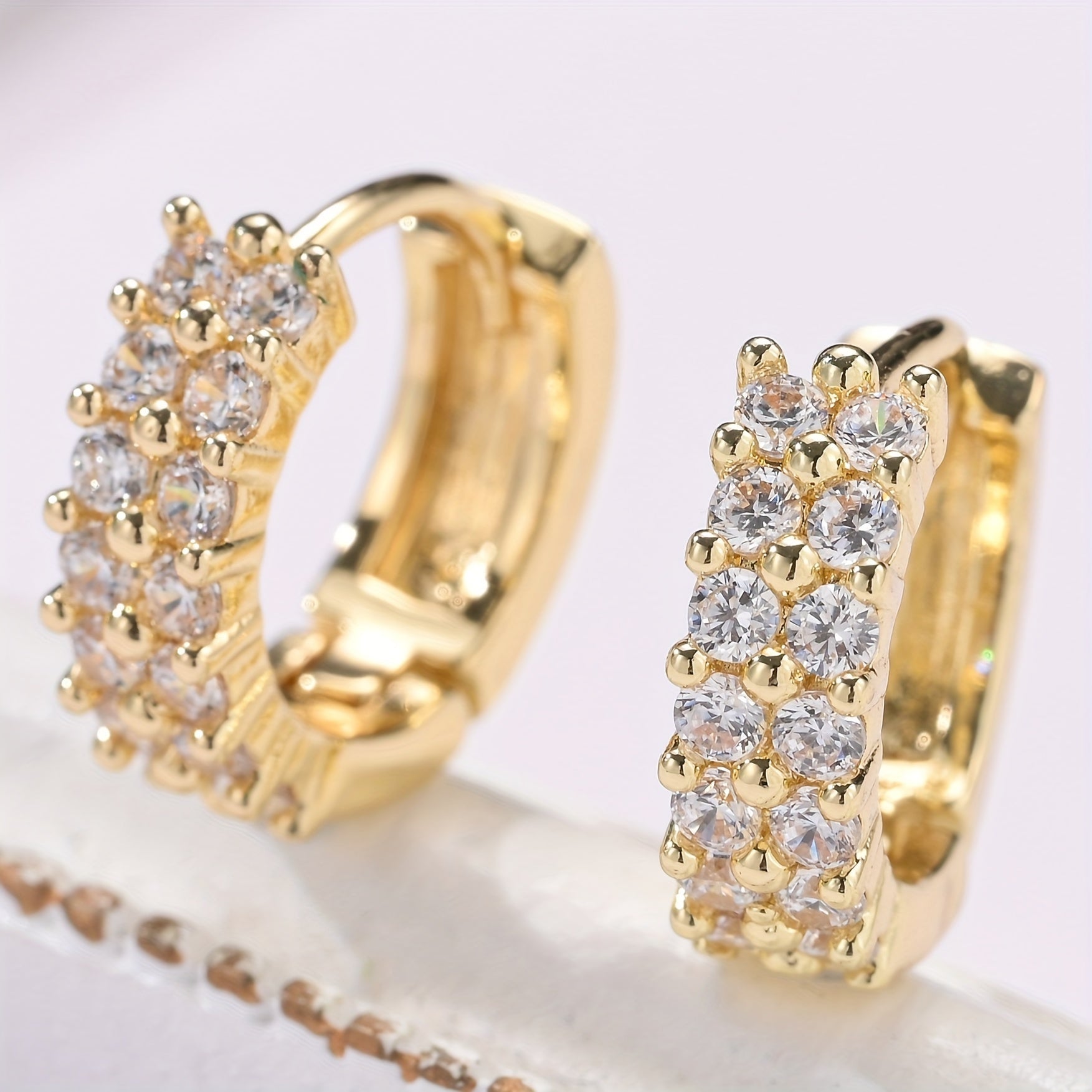 Golden Duo Hoops Earrings 18K Plated Sparkle Zirconia Earrings