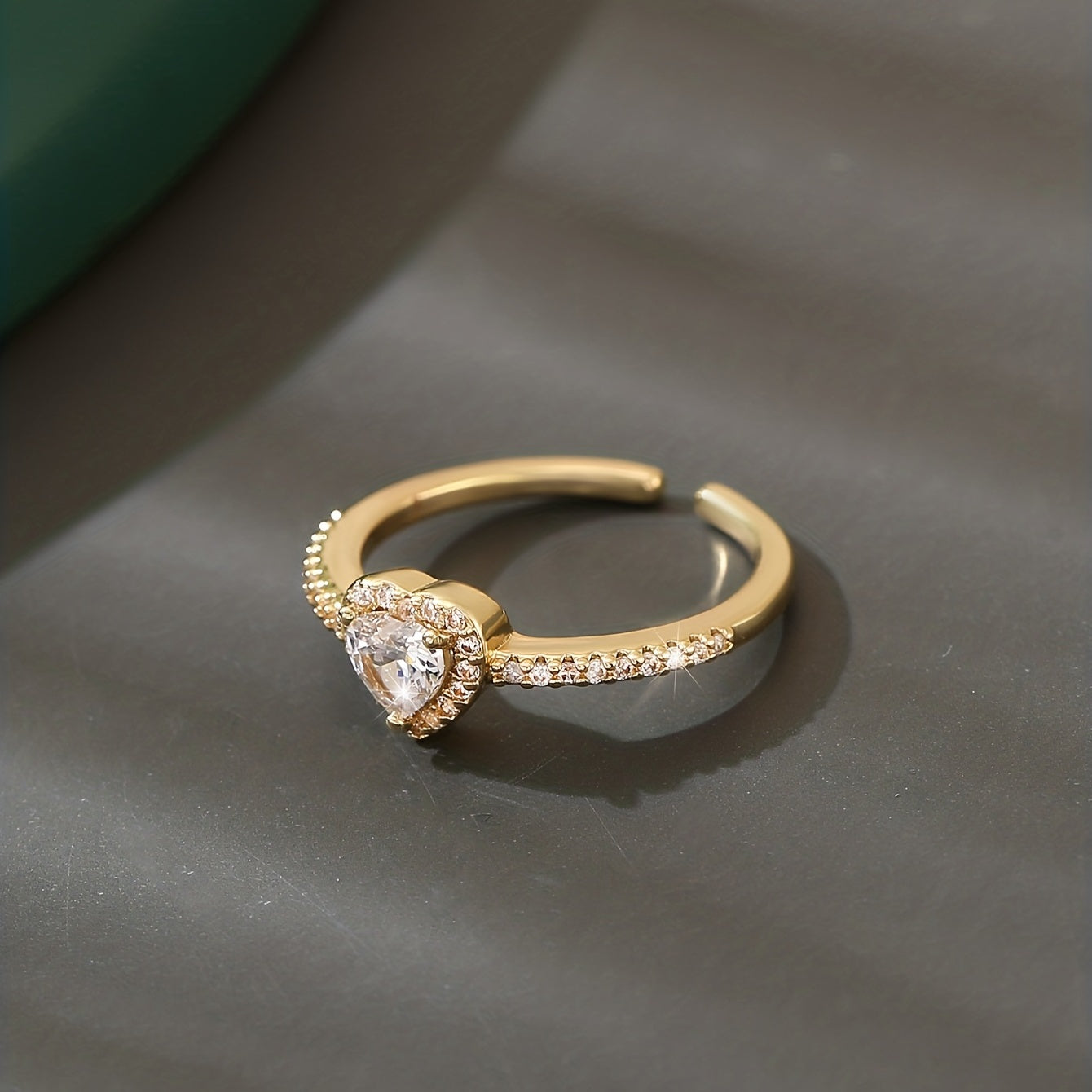 Gold Plated Curved Ring with Dazzling Zircon Charm